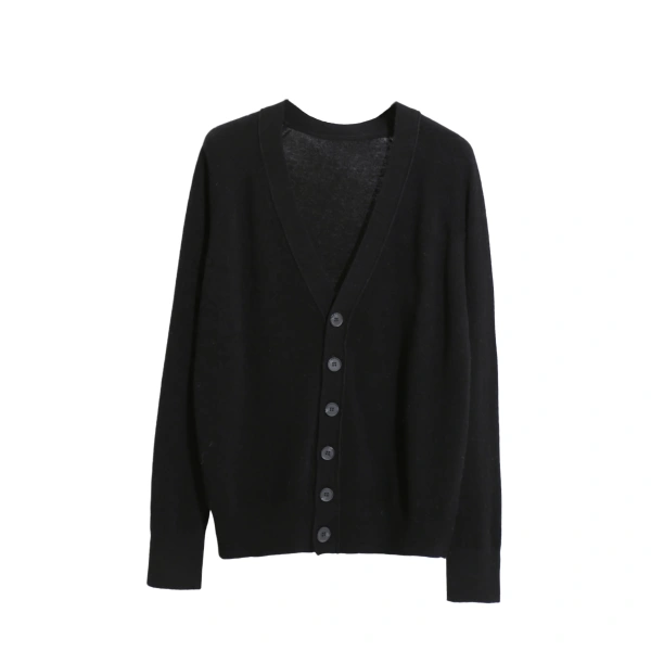 Single-Breasted V Neck 100% Wool Sweater Black Knitted Cardigan for Women