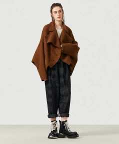 Short Tweed Coat Female New 2025 Winter Tweed Jacket Loose Cocoon Wool Coat Female Thickening