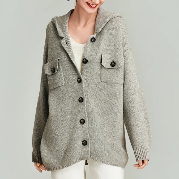 Winter Knitwear Cardigan Single Breasted Wool Sweaters Coat Women With Hooded - Image 4