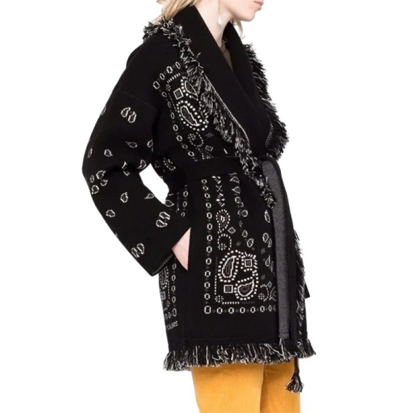 Fashion Tassel Knitted Cardigan Loose Thick Jacquard Wool Knitted Coats Women with Belt - Image 3
