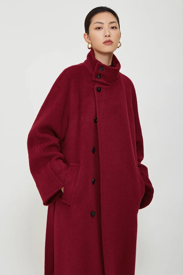 Vintage Stand-up Collar Top Sully Fleece Coat Long Loose Slouchy Wind Thickened Winter Alpaca Cashmere Coat Large Size - Image 5