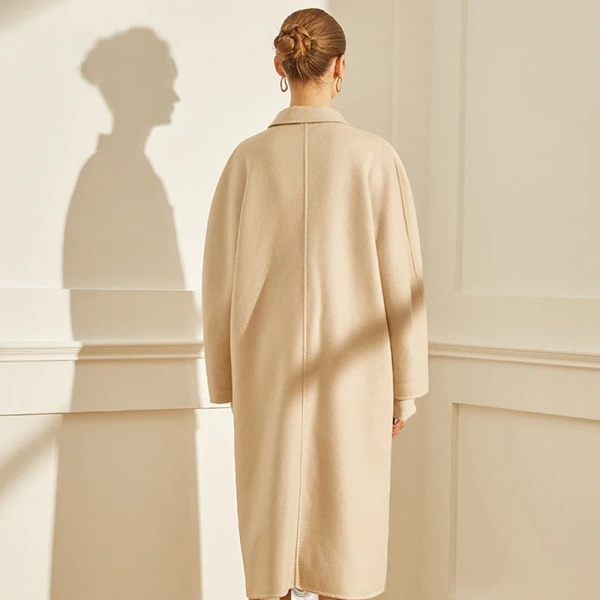 Haute Couture Double-faced Woolen Goods Winter  Double-breasted 100% Wool Coat Handmade Solid Color - Image 4