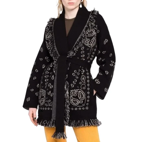 Fashion Tassel Knitted Cardigan Loose Thick Jacquard Wool Knitted Coats Women with Belt