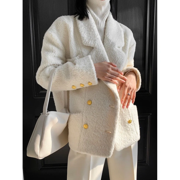 Small Perfume Buckle Double-sided Soft Suri Alpaca Wool Coat Female Fall and Winter New Fashion Atmosphere - Image 5