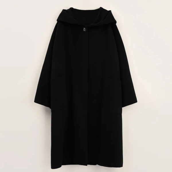 Women's Double Wool Coat 2025 Fall and Winter Long Hooded Coat - Image 5