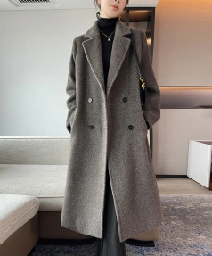 Haute Couture Alpaca Hair Double-breasted Thickening Keep Warm Cashmere Coat Regular Sleeves Women s Wear