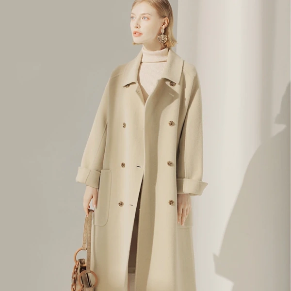 Popular Design Winter High Quality Classic Double-breastedLong Winter  Wool Ladies Coat Women's Wool Blends - Image 3