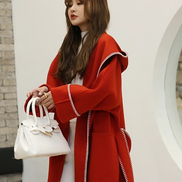 Winter High-grade Double-sided Tweed Long Wool Women's Jackets High-class Elegant Women's Solid Color Coat - Image 5