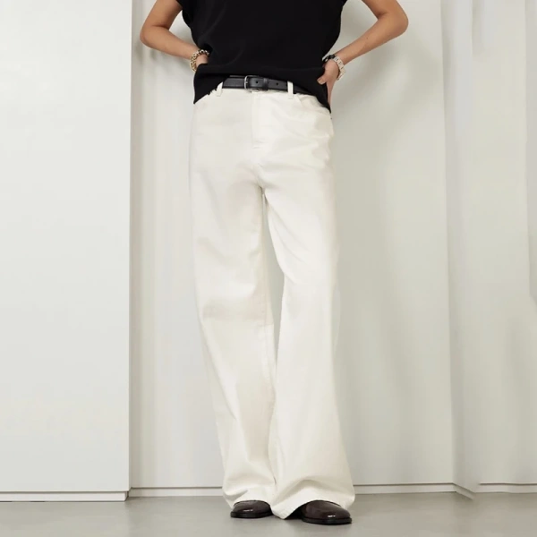 Spring Long Straight Leg Jeans White High Waisted 100% Cotton Denim Pants for Women - Image 3