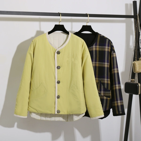 Women's Reversible 100% Cotton Puffer Jacket Single Breasted Winter Spring Casual Outerwear with Breathable Feature