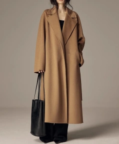 Double Faced Long Woolen Coats Winter Luxury Cashmere Wool Trench Coat Women with Belt