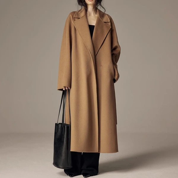 Double Faced Long Woolen Coats Winter Luxury Cashmere Wool Trench Coat Women with Belt