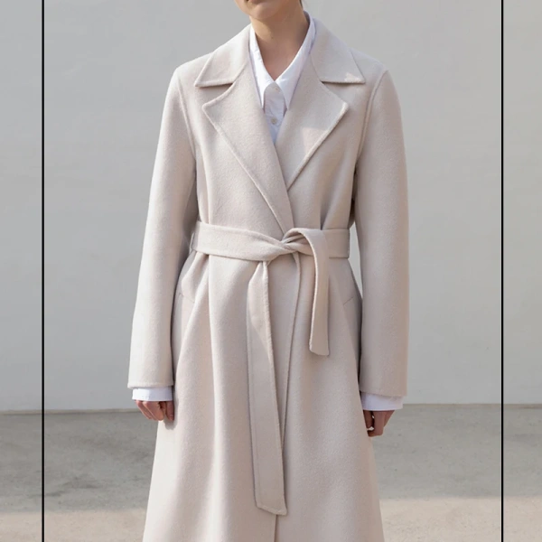 Boutique Women's Autumn/Winter High Quality Trend Design Sticky Pocket Cashmere Coat Elegant and Simple New Pattern Lacing - Image 5