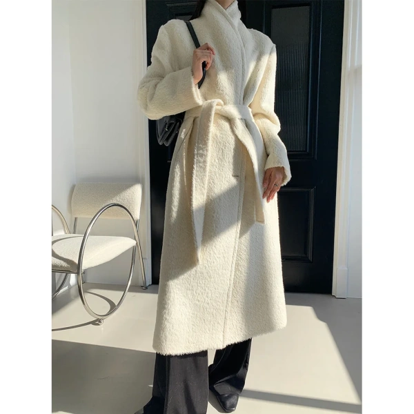 Swan Collar Suli Alpaca Double-sided Cashmere Coat Tweed Jacket Women 2025 Autumn and Winter