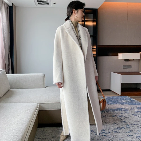High Quality Peru Alpaca Hair Winter Thickening Keep Warm Plush Europe and America Popular Long Cashmere Coat - Image 2