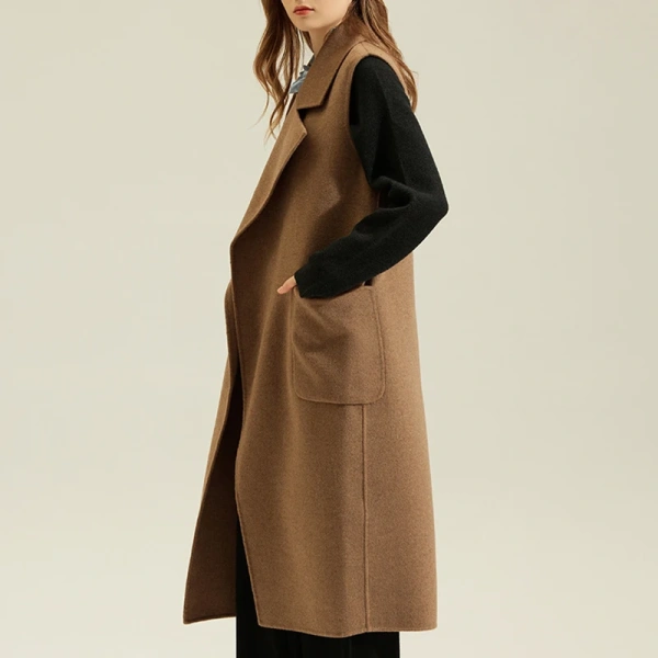 Double Faced Wool Vest Luxury Winter Sleeveless Long 100% Genuine Wool Coat for Women - Image 3