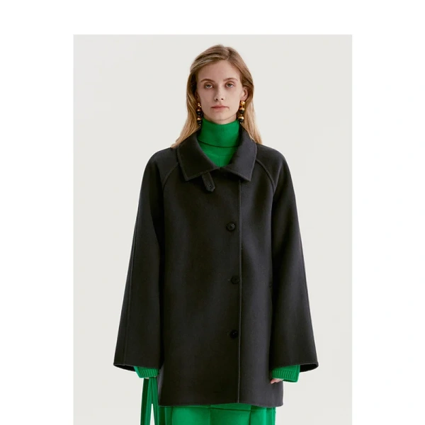 This Winter's New Small Round Neck Thickened Double-sided Wool Warm Coat square Neck Coat Fresh Simple Solid Color - Image 3