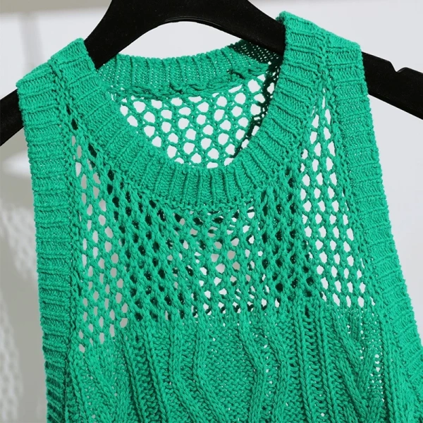 Sleeveless Hollow Out Knitted Cotton Sweater Vest Women - Image 3