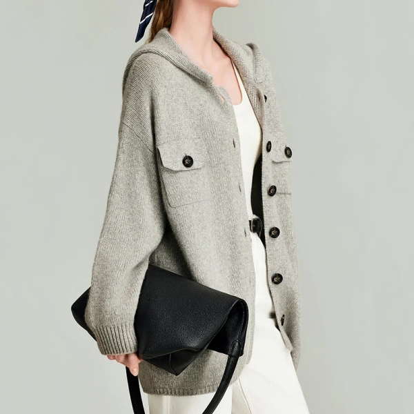 Winter Knitwear Cardigan Single Breasted Wool Sweaters Coat Women With Hooded - Image 5