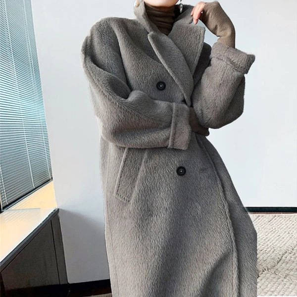 High-end 2025Haute Couture Plush the Real Alpaca Hair Profile Winter Thickening Keep Warm Cashmere Coat - Image 5