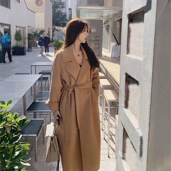 Haute Couture Double-faced Woolen Goods Winter  100% Wool Coat Handmade Solid Color New Design - Image 2