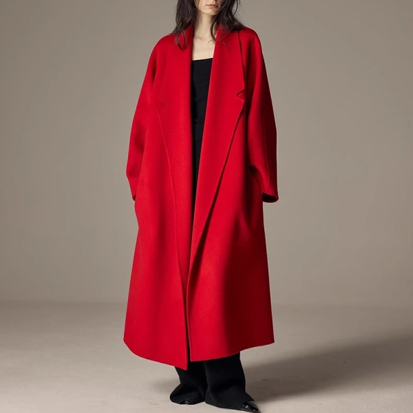 Winter Turn Down Collar Women Woolen Coats Luxury Double Faced Long Wool Coat Women with Belt - Image 4