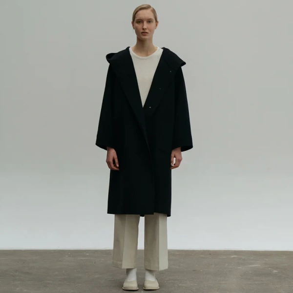 Women's Double Wool Coat 2025 Fall and Winter Long Hooded Coat - Image 2