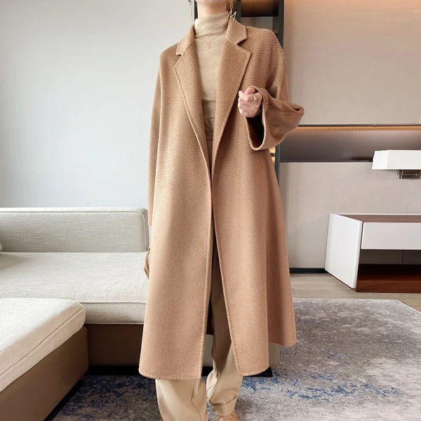 Haute Couture Waterwave Soft Camel Hair Sledgehammer Hand Sewn Classic Reversible Cashmere Coat - Image 3