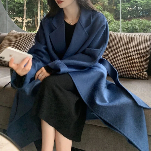 French Retro Double-sided Wool Coat Long Hair A-line Winter Long Thick High-grade Wool Coat for Women
