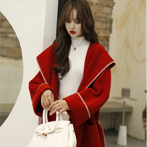 Winter High-grade Double-sided Tweed Long Wool Women's Jackets High-class Elegant Women's Solid Color Coat - Image 2