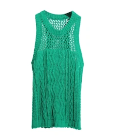 Sleeveless Hollow Out Knitted Cotton Sweater Vest Women