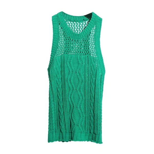 Sleeveless Hollow Out Knitted Cotton Sweater Vest Women