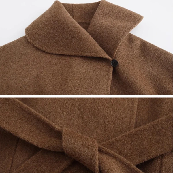 Big Turn Down Collar Camel Hair Coat Double Faced Handmade Wool Coat for Women - Image 4