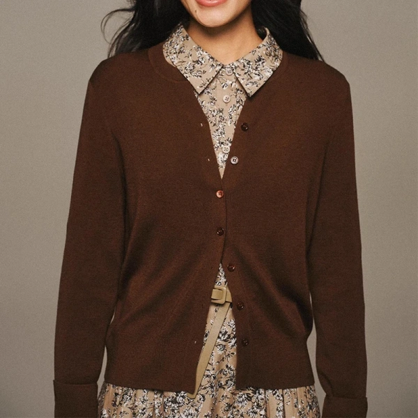 V Neck Single Breasted Knitwear Long Sleeve 100% Wool Cardigan Sweater Women - Image 2