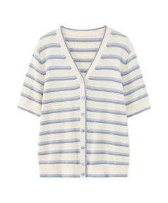 Summer Fashion T Shirt Knitwear Women Single Breasted Short Sleeve 100% Cotton Cardigan for Femme