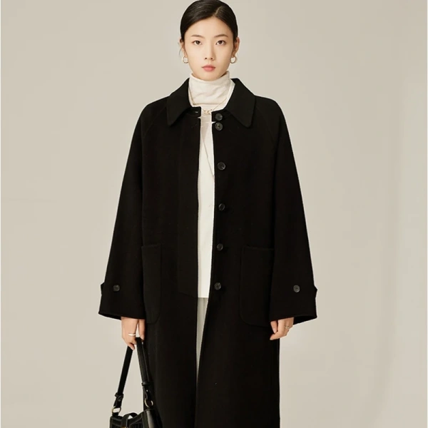 Winter Double-faced Woolen Goods Single BreastedLong Winter  Wool Ladies Coat Made in Classic Elegant
