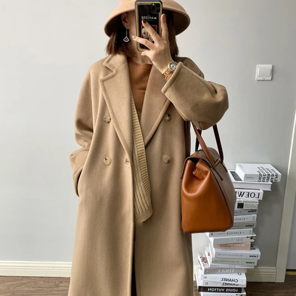 Winter High Quality Long Winter Wool Ladies Coat With Pocket Concealed Buckle New Design  Fashion Classic Commuting - Image 2