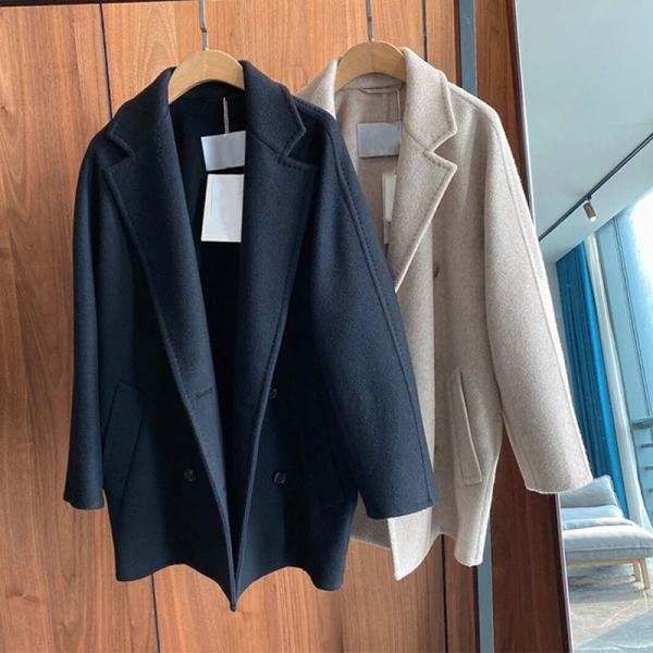 100% Cashmere Short Payment Loose Coat Winter Double-faced Woolen Goods  Handmade Quality Goods Spot Stock - Image 3
