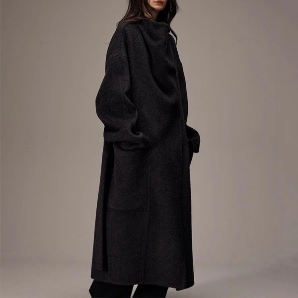 Winter Stand Collar Camel Hair Woolen Coat Luxury Double Faced Long Wool Coat Women with Belt - Image 2