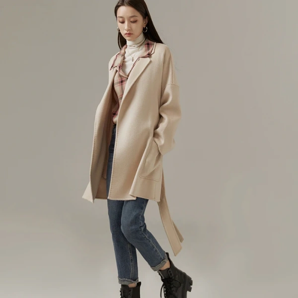 Winter High Quality Long Style Ladies Wool Coats Quality Goods Price With Pocket Water Ripple - Image 6