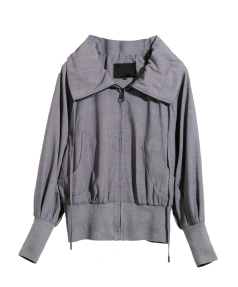 High Collar Drawstring Wool Blend Coat Cropped Windbreaker Jacket Women