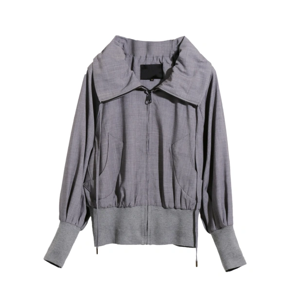 High Collar Drawstring Wool Blend Coat Cropped Windbreaker Jacket Women