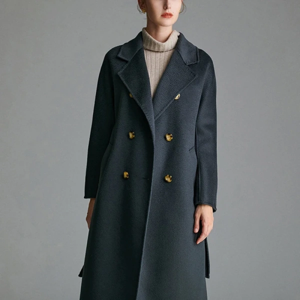 Winter Price Double-faced Woolen GoodsLong Winter100%wool Ladies Coat Regular Sleeves