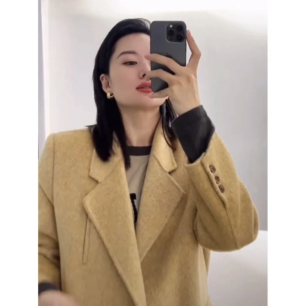 Real Handmade Long Wool Double-sided Wool Coat Women's Medium-length Autumn and Winter Commuting Solid Color Simple Retro - Image 3
