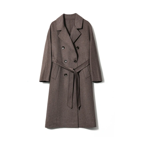 Double Faced Belted Cashmere Coat Winter Handmade Long Wool Coats for Women - Image 4