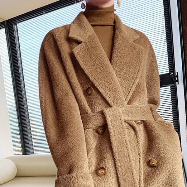 High-end 2025Haute Couture Plush the Real Alpaca Hair Profile Winter Thickening Keep Warm Cashmere Coat - Image 6