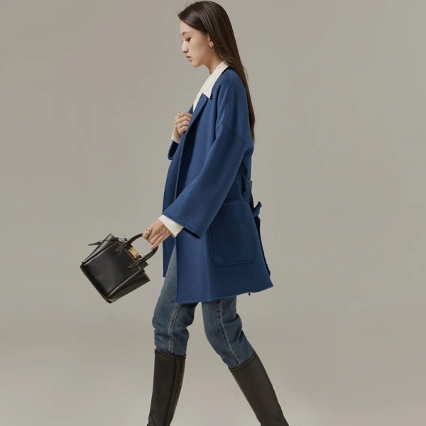 Winter High Quality Long Style Ladies Wool Coats Quality Goods Price With Pocket Water Ripple - Image 5