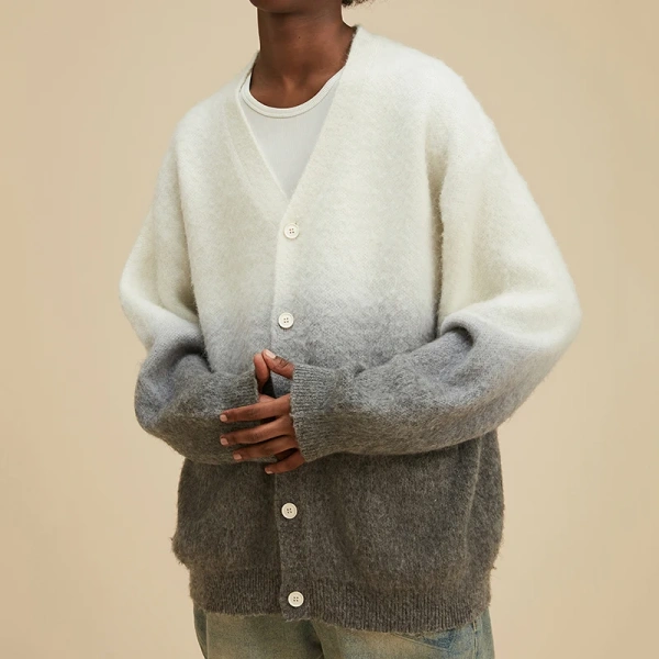 V Neck Winter Sweaters Tie Dye Gradient Color Knitted Cardigan Women for Women - Image 5