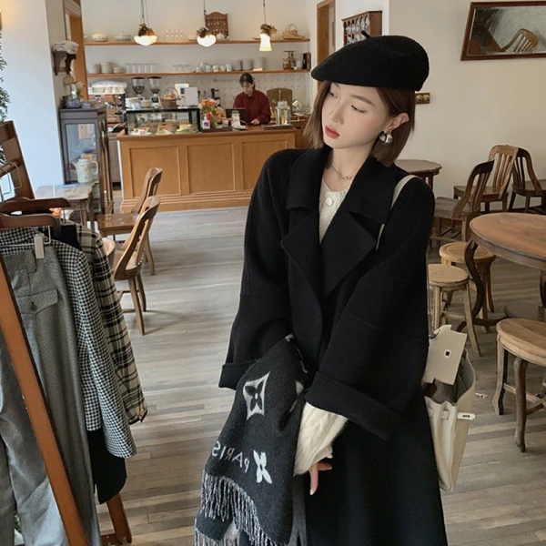 Haute Couture Double-faced Woolen Goods Winter  100% Wool Coat Handmade Solid Color New Design - Image 4