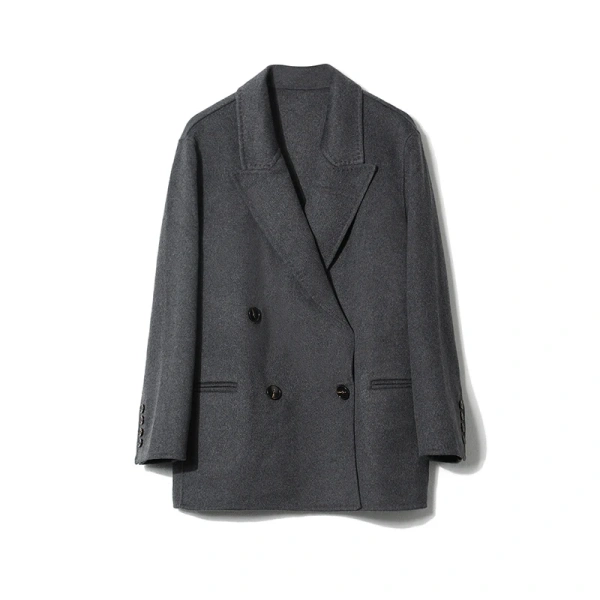 Double Faced Turn Down Collar Suit Jacket Winter Cropped Genuine Cashmere Wool Coats for Women